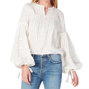 Free People High Swells Linen Peasant Blouse